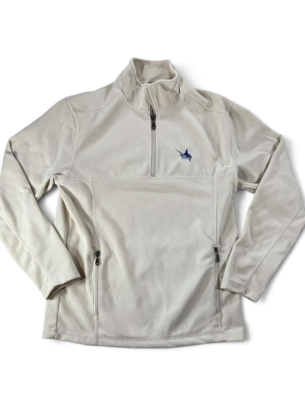 Guy Harvey Cream Half-Zip Pullover with Blue Marlin Logo